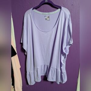 💜 Muk Luks Light Purple Round Neck Babydoll Short Sleeve Tee 5X 28